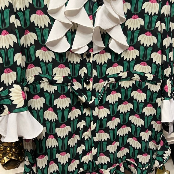 Anna Sui Green and White Floral Dress - Picture 4 of 6